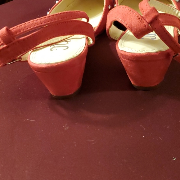 Red Faux Suede Ankle Wrap Wedges - Picture 7 of 11